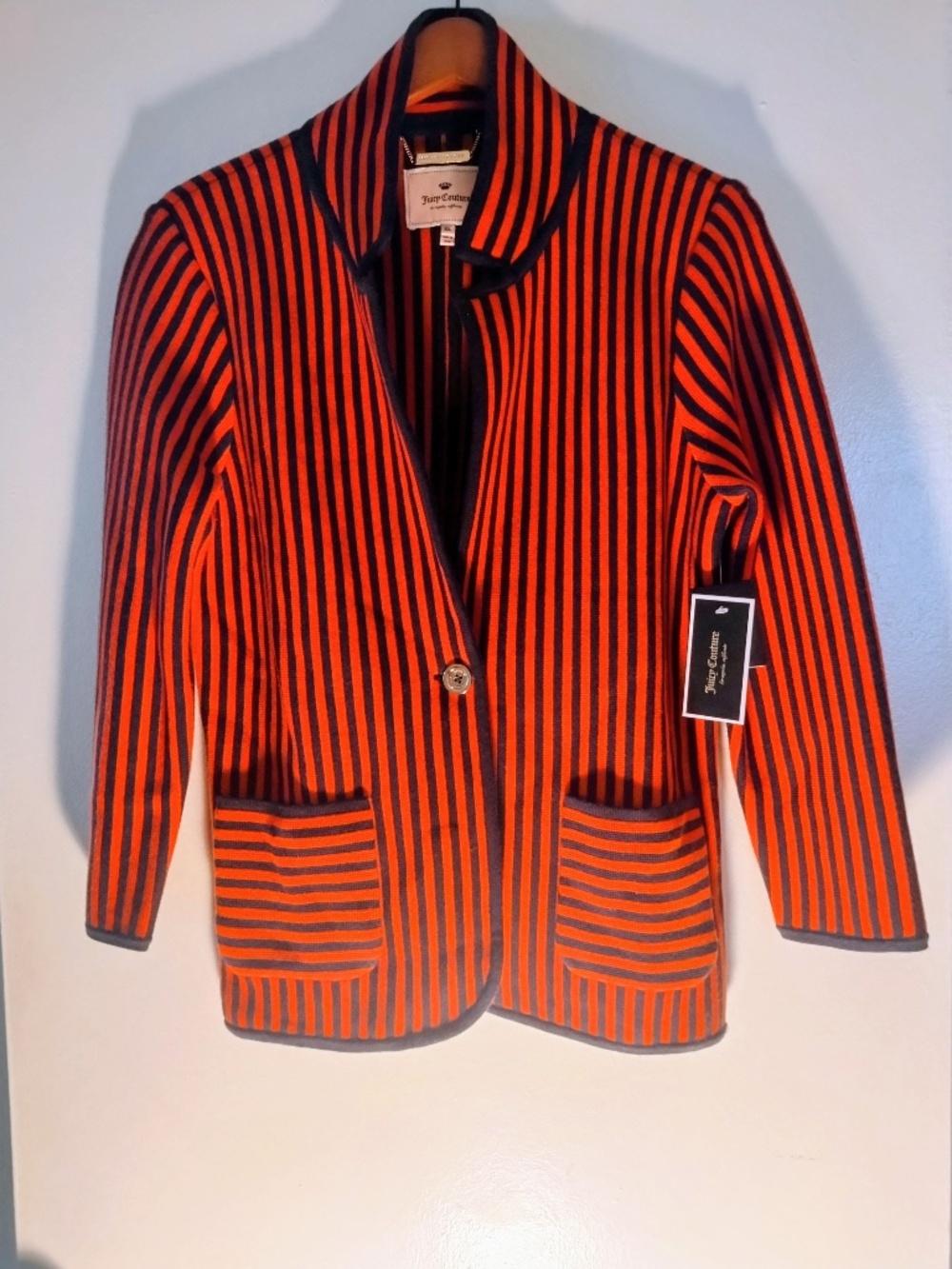 Juicy Couture Siren Red & Black 100% Wool Striped Blazer--XL--New With Tags